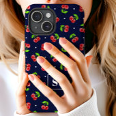 Schattigee polka dot kersen op marine monogram Case-Mate iPhone case