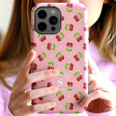 Schattigee polka dot kersen op roze monogram Case-Mate iPhone case