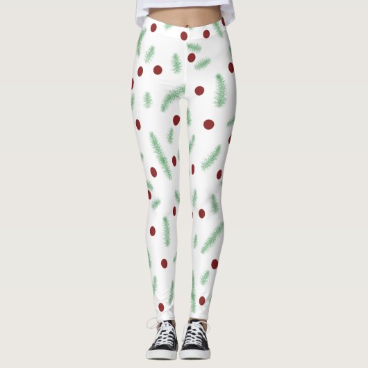 Schattigee polka dot kerstboom rood groen patroon leggings (Voorkant)