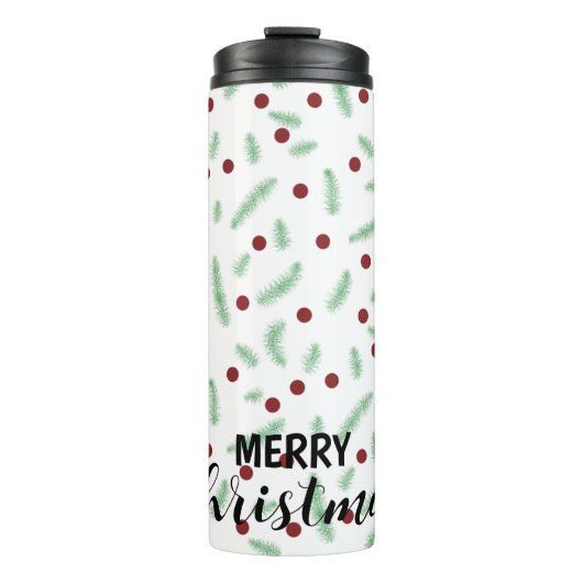 Schattigee polka dot kerstboom rood groen patroon thermosbeker (Voorkant)