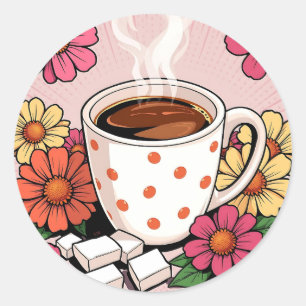 Schattigee Polka Dot koffiebeker en bloemen Ronde Sticker