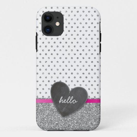SCHATTIGEE polka dot krijtbord hart glitter zilver Case-Mate iPhone Case (Achterkant)