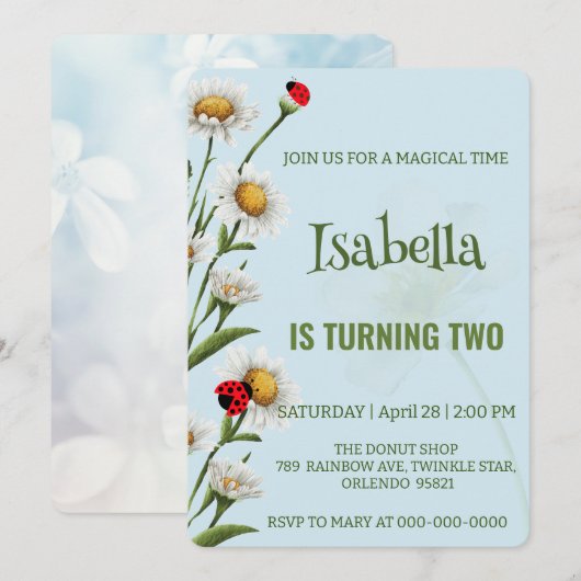 Schattigee Polka dot Ladybug Blue Daisy Kids Verja Kaart (Voorkant / Achterkant)