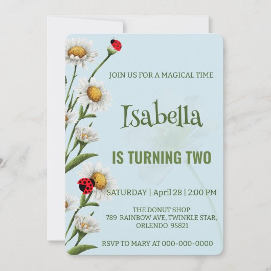 Schattigee Polka dot Ladybug Blue Daisy Kids Verja Kaart (Voorkant)