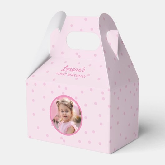 Schattigee Polka Dot Pattern Roze Verjaardag Party Bedankdoosjes (Voorkant Zijde)