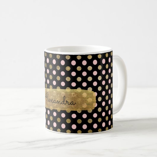 Schattigee Polka Dot Roze en Gouden Koffiebeker Koffiemok (Voorkant rechts)