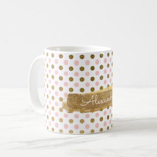 Schattigee Polka Dot Roze en Gouden Koffiebeker Koffiemok (Voorkant links)