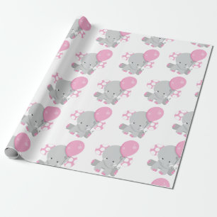 Schattigee Polka Dot Roze Olifanten Meisje baby Cadeaupapier