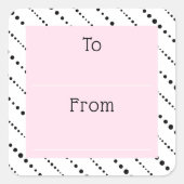 Schattigee polka dot strepen zwart wit roze tot va vierkante sticker (Voorkant)
