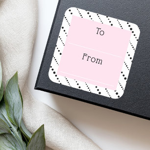 Schattigee polka dot strepen zwart wit roze tot va vierkante sticker