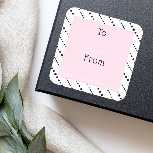 Schattigee polka dot strepen zwart wit roze tot va vierkante sticker