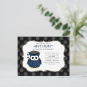Schattigee Polka dots Afstudeerder Owl Boy Afstude Briefkaart (Staand voorkant)