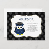 Schattigee Polka dots Afstudeerder Owl Boy Afstude Briefkaart (Voorkant / Achterkant)