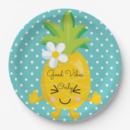 Schattigee Polka Dots en een ananas Papieren Bordje (Voorkant)