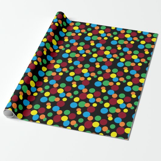 Schattigee Polka Dots op Zwart FUN Cadeaupapier (Uitgerold)