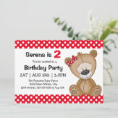 Schattigee Polka Dots Teddy Bear Girl's Verjaardag Kaart (Staand voorkant)