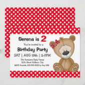 Schattigee Polka Dots Teddy Bear Girl's Verjaardag Kaart (Voorkant / Achterkant)