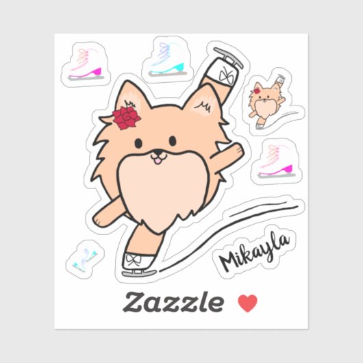 Schattigee Pom figuur schaatsen Sticker Set (Vel)