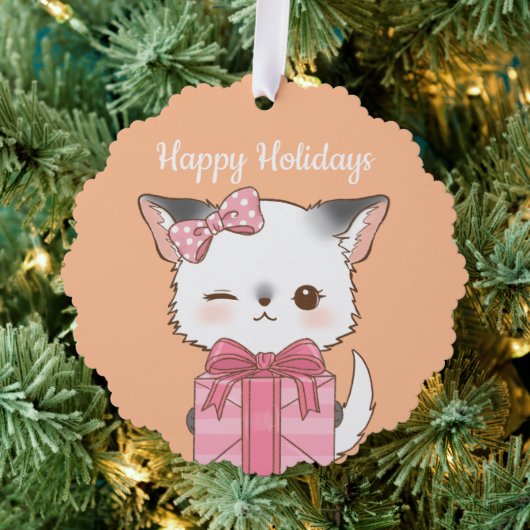 Schattigee Pomchi met een Cadeau Pink Bow Happy Ho Ornament Kaart (Insitu (Drie))