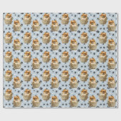 Schattigee Pomeranian Puppy in Basket Paw Print Cadeaupapier (Vlak)