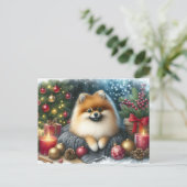 Schattigee Pommerse Gezellige Waterverf Winterkuns Briefkaart (Staand voorkant)