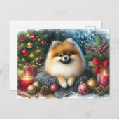 Schattigee Pommerse Gezellige Waterverf Winterkuns Briefkaart (Voorkant / Achterkant)