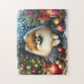 Schattigee Pommerse Gezellige Waterverf Winterkuns Legpuzzel (Verticaal)