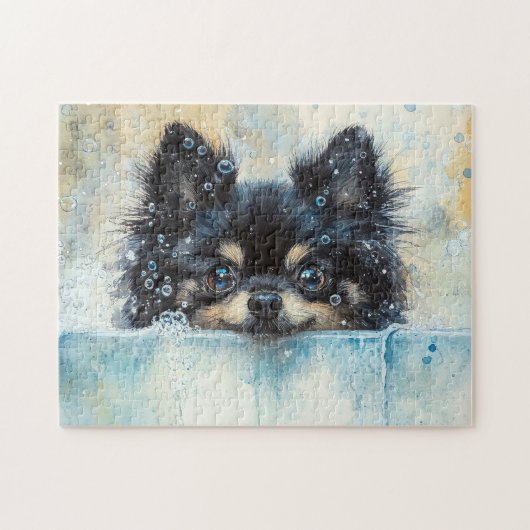 Schattigee Pommerse hond in bad Legpuzzel (Horizontaal)