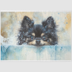 Schattigee Pommerse hond in de badkuip Decoupage Tissuepapier