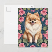 Schattigee Pommerse hond met roze petunia's Briefkaart (Voorkant / Achterkant)