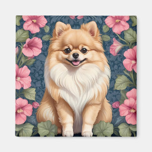 Schattigee Pommerse hond met roze petunia's Magneet