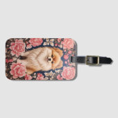 Schattigee Pommerse Hond Roze Bloemen Bagagelabel (Voorkant (horizontaal))