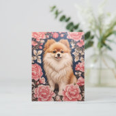 Schattigee Pommerse Hond Roze Bloemen Briefkaart (Staand voorkant)