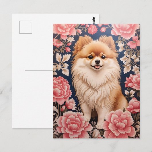 Schattigee Pommerse Hond Roze Bloemen Briefkaart (Voorkant / Achterkant)