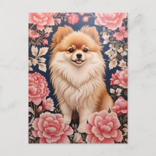 Schattigee Pommerse Hond Roze Bloemen Briefkaart
