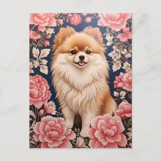 Schattigee Pommerse Hond Roze Bloemen Briefkaart (Voorkant)