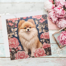 Schattigee Pommerse Hond Roze Bloemen Dank u kaart