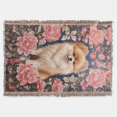 Schattigee Pommerse Hond Roze Bloemen Deken (Voorkant)