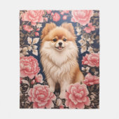 Schattigee Pommerse Hond Roze Bloemen Fleece Deken (Voorkant)