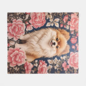 Schattigee Pommerse Hond Roze Bloemen Fleece Deken (Voorkant (Horizontaal))