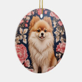 Schattigee Pommerse Hond Roze Bloemen Keramisch Ornament (Rechts)