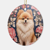 Schattigee Pommerse Hond Roze Bloemen Keramisch Ornament (Links)
