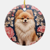 Schattigee Pommerse Hond Roze Bloemen Keramisch Ornament (Achterkant)