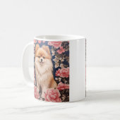 Schattigee Pommerse Hond Roze Bloemen Koffiemok (Voorkant links)