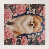 Schattigee Pommerse Hond Roze Bloemen Legpuzzel (Horizontaal)