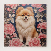 Schattigee Pommerse Hond Roze Bloemen Legpuzzel (Verticaal)