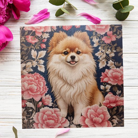 Schattigee Pommerse Hond Roze Bloemen Legpuzzel