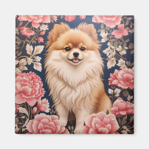 Schattigee Pommerse Hond Roze Bloemen Magneet