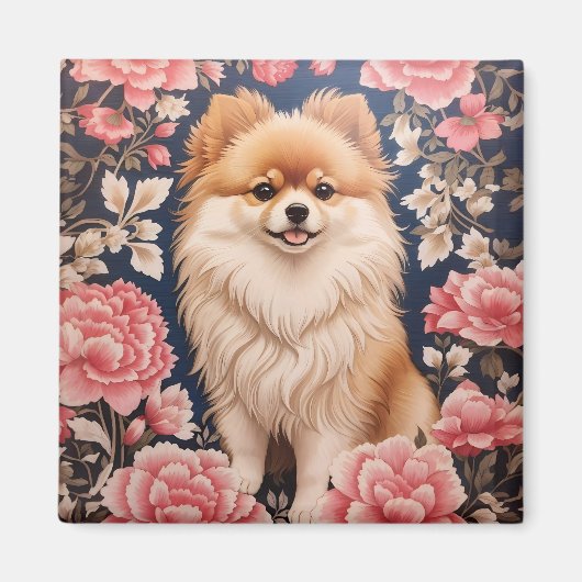 Schattigee Pommerse Hond Roze Bloemen Magneet (Voorkant)