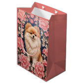 Schattigee Pommerse Hond Roze Bloemen Medium Cadeauzakje (Achterkant Gekanteld)